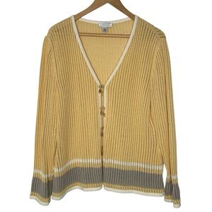 St. John Sport Sweater Cardigan Shell Hook Closure Yellow Gray Womens size Large